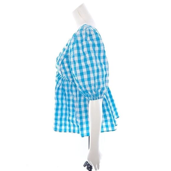 Lilly Pulitzer Sarafina Turquoise Oasis Crinkle Gingham Blouse Size 0 - Picture 5 of 11
